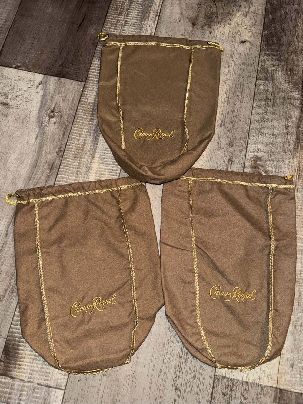 Crown Royal Brown Velvet Drawstring Bags - Large size - 12x9–Set of 3